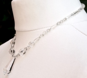 Vintage Clear Glass Bead Necklace with a Drop Pendant